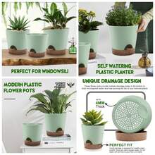 - Macetas de piezas con agujeros de drenaje y platillos para interiores, juego de 5, 6.5, 6, 5.5, 4.5, 3.5 pulgadas color blanco - VerdeSpring + 9+ 8+ 7.5 pulgadas - Ver 1