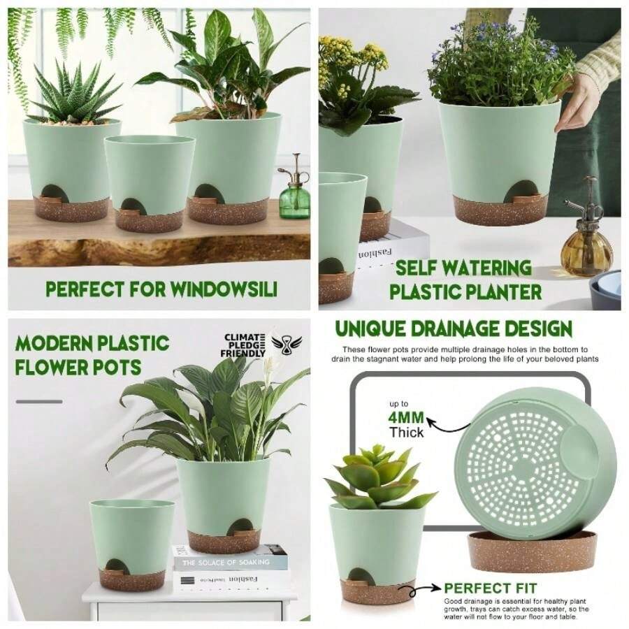 - Macetas de piezas con agujeros de drenaje y platillos para interiores, juego de 5, 6.5, 6, 5.5, 4.5, 3.5 pulgadas color blanco - VerdeSpring + 9+ 8+ 7.5 pulgadas - Ver 1