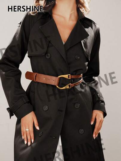 Hershine 1pc Bohemian Western Style Women's Simple Solid Color Casual Vintage PU Leather Belt, Fashionable High-End Design Buckle Waist Belt, Suitable For Outdoor, Party And Work, Outerwear Accessory, Classic Accessory For Shirts, Pants And Dresses, Multifunctional Accessory For Women's Gatherings, Parties, Halloween And Christmas Outfits. Christmas, Halloween Outfit Accessory, Perfect Gift For Family And Friends, Thanksgiving Gift.