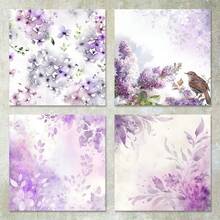 36 Sheets 6inch Purple Floral & Bird Background Scrapbooking Paper, Suitable For Bullet Journals, Collages, Cards, Scrapbooks And Crafts