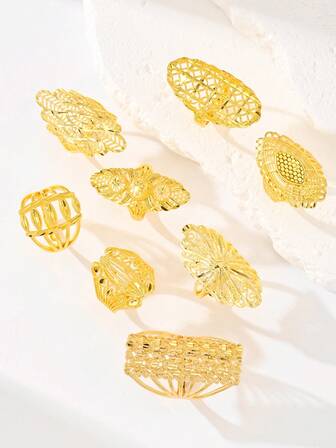 22K金色时尚优雅奢华女士戒指，开口设计，尺寸可调节，适合女士日常休闲佩戴、节日礼物、婚礼首饰。