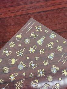 1 pieza Pegatinas de uñas 3D con lazo navideño dorado brillante con láser, pegatinas de uñas adhesivas en relieve, decoración de uñas DIY, deslizadores