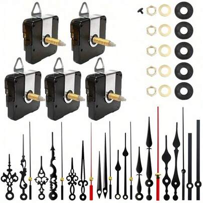 DIY 5 Silent Clock Movements With 8 Sets Of Clock Hands, Movement Shaft Length 31/28/16mm For Wall Decoration Wall Clock Repair Parts, Clock Repair Kit (Batteries Not Included)