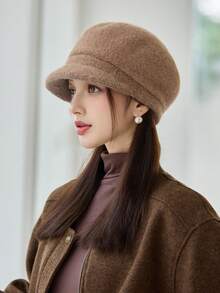 1pc Women's Autumn/Winter New Large Brim Solid Color Bucket Hat, Warm Church Hat, Thick Golf Hat, Equestrian Hat, Breathable Baseball Cap, Painter Hat, Elegant Lady Style Brimmed Hat, Washable, Excellent Warmth, Beret Suitable For Autumn/Winter Daily Wear, Walking, Shopping Accessories For Winter - MM2582 - View 10