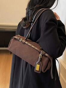 1pc Fashionable PU Commuter Bag, Minimalist Solid Color Vintage Style Casual Shoulder/Underarm Bag For Women, Autumn/Winter - Coffee - View 4