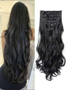 24 Inch 16 Clips Natural Curly Hair Extensions Set, 7 Pieces For Women - Black 1B - View 13