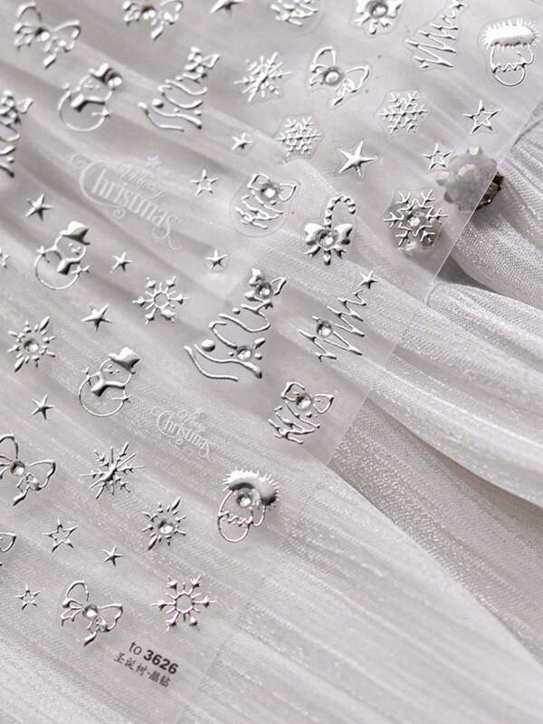 1 pièce Autocollants d'ongles en diamant cristal 5D, autocollants d'ongles rétro de style japonais, accessoires de décoration d'ongles Nail Art flocons de neige sapin de Noël