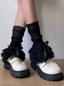 1 Pair Of Early Autumn Y2K Style Thin Ice Silk Sunscreen Socks Cover Super Fairy Girl Mesh Frilled Lace Decorative Leg Socks, Decorative/Protective Leg Cover, Harajuku Millennium Style Girl Leg Cover, Lolita Cosplay Leg Decoration, Suitable For Party/Date/Vacation Photography.