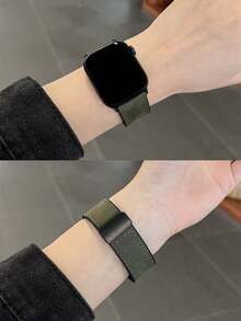 1条男女通用真皮硅胶磁吸表带，兼容 42mm、38mm、40mm、41mm、44mm、45mm、46mm、49mm，时尚智能手表替换表带，适用于Series Ultra2、Ultra SE2、SE 11、10、9、8、7、6、5、4、3、2、1，适合作为返校礼物 - 綠色 - 查看 4