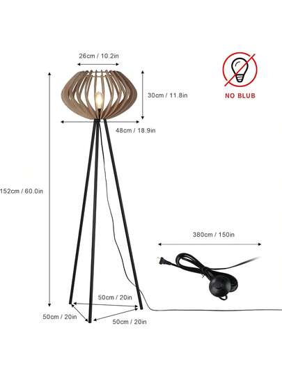 Alpinaluz MDF Wood Tripod Vloer Lamp "METTE", Industrial Shade, Moderne Bohemian Foot Switch, Living Room E27. view 6