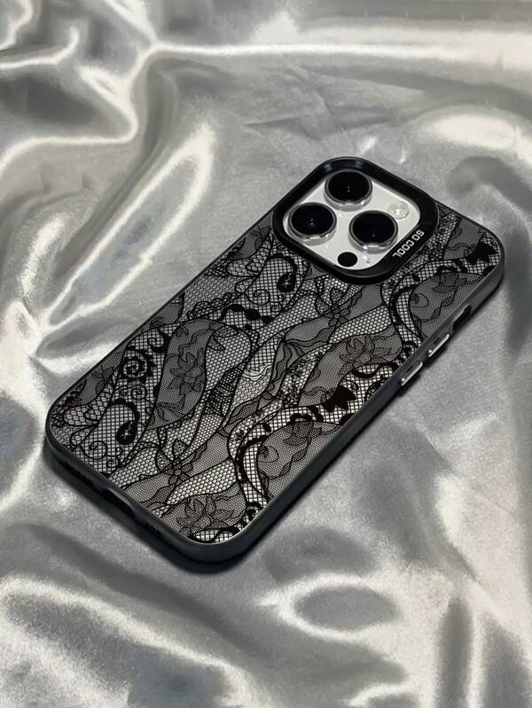 غطاء هاتف مصمم بطبعة زهرة الدانتيل والخطوط المتقاطعة، مقاوم للصدمات ومانع للبصمات، متوافق مع هواتف آيفون 16/16برو/16بلس/15/15برو ماكس/15برو/11/12/13/14برو ماكس/11برو/11برو ماكس/12برو/12برو ماكس/13برو/13برو ماكس/14برو/14برو ماكس، تصميم مبتكر وفاخر