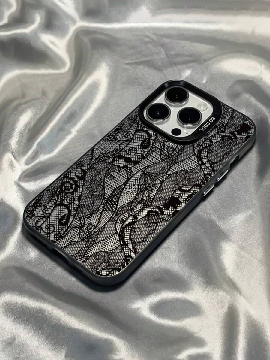 غطاء هاتف مصمم بطبعة زهرة الدانتيل والخطوط المتقاطعة، مقاوم للصدمات ومانع للبصمات، متوافق مع هواتف آيفون 16/16برو/16بلس/15/15برو ماكس/15برو/11/12/13/14برو ماكس/11برو/11برو ماكس/12برو/12برو ماكس/13برو/13برو ماكس/14برو/14برو ماكس، تصميم مبتكر وفاخر