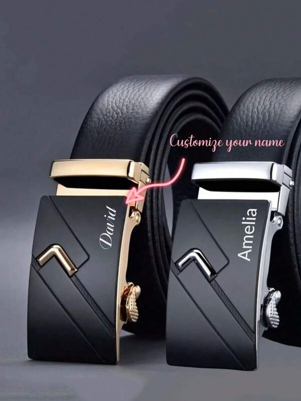 1pc Customized Name Automatic Buckle Belt, Laser Engraved Personalized Leather Men's Belt, 130cm Extra Long Snake Pattern, High Quality Durable Cowhide, Fashionable, Casual, Versatile, Business, Top-Grade Craftsmanship, Adjustable Length, Ideal Gift For Boyfriend, Groom, Husband
