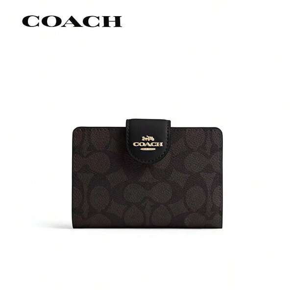Coach COACH Signature Canvas 13 Damen-Münzgeldbörse mit klassischem Logo-Druckknopfverschluss