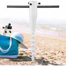 Ancla para sombrilla de playa, anclaje de metal resistente para, soporte de paraguas a prueba dex ido con taladro de sacacorchos de 6 espirales, base para exteriores fcil de instalar en el - inicial - Ver 2