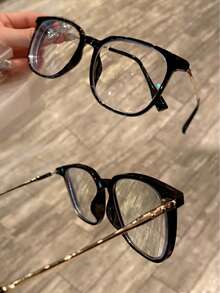 "Angel's Wing" Series  Retro Gothic Floral Cross Embossed  Blue Light Glasses For Women & Men, Classic Black Square Oversized Acetate Frame Clear Lens Eyeglasses, Luxury Designer Style Blue Blocker Computer Gaming Spectacles, Premium Titanium Lightweight Metal Hinge Flat Mirror Optical Frames,#CyberY2K  #GothicEyewear  #BlueLightBlocking  #VintageStyle  #LuxuryFrames - 黑色 - 查看 9