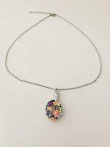 1pc Colorful Circle, Lotus Flower & Leaf Element Cremation Urn Pendant Necklace For Women, Casual Jewelry Suitable For Daily Wear, Comes With Brand Box