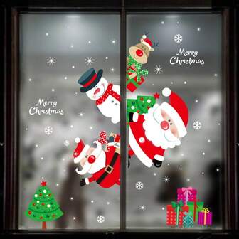Cartoon Christmas Decoration Stickers, Christmas Window Decoration Stickers, Designed With Deer Santa Claus And Snowflakes, Stickers, Wall Decorations, Home Decorations, Spring Decorations, Refresh Your Home, Decoration Stickers, Are The Perfect Gifts For Family And Friends