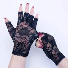 Luvas de Renda Sem Dedos para Mulheres, Luvas Sem Dedos de Tela Transparente Sexy, Luvas Antiderrapantes para Dirigir, Elegante Preto, Luvas de Renda de Meia Manga para Mulheres Primavera e Outono, Luvas Pretas Finas, Respiráveis e Elásticas, Sexy e Elegante, Adequadas para Dirigir e Ciclismo, Antiderrapantes