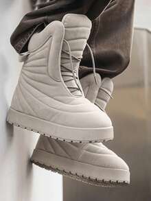 男士厚底户外登山靴，灰色时尚休闲牛仔靴，经典2025复古高帮鞋，绒面面料，厚实保暖登山靴，防水防滑工作靴，软底运动骑行靴