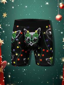 Christmas Men's Cute Cat Artistic Digital Print Casual Boxer Briefs - Multicolor - View 1