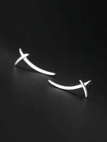 1 Pair Women's Jewelry S925 Sterling Silver Minimalist Criss-Cross Line Stud Earrings, Chic X-Shaped Geometric Pattern Earrings, Suitable For Daily Wear - #1 - View 5