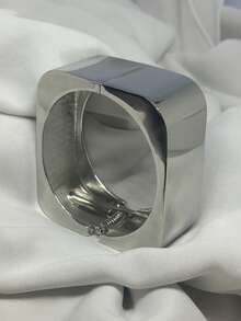 1pc High Quality Women's Semi Jewelry Bracelet Wide Geometric Fashion Sculpture Organic Design Elegant Maximalist Wide Bracelet - 銀色 - 查看 7