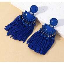 1pair New Fashion Personalized Simple Metal Tassel Earrings For Women - Royal Blue - View 4