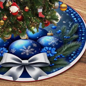 1 pieza Falda de árbol de Navidad con adorno de fantasía azul, alfombra de árbol de Navidad de fibra de poliéster, adecuada para decoración de fiesta temática y de vacaciones, excelente para decoración del hogar, oficina y habitación, alfombra tradicional de árbol de Navidad, decoración de escena, decoración de ambiente navideño, decoración del hogar y la oficina, regalo de Navidad, decoración de fiesta temática, decoración de cocina navideña