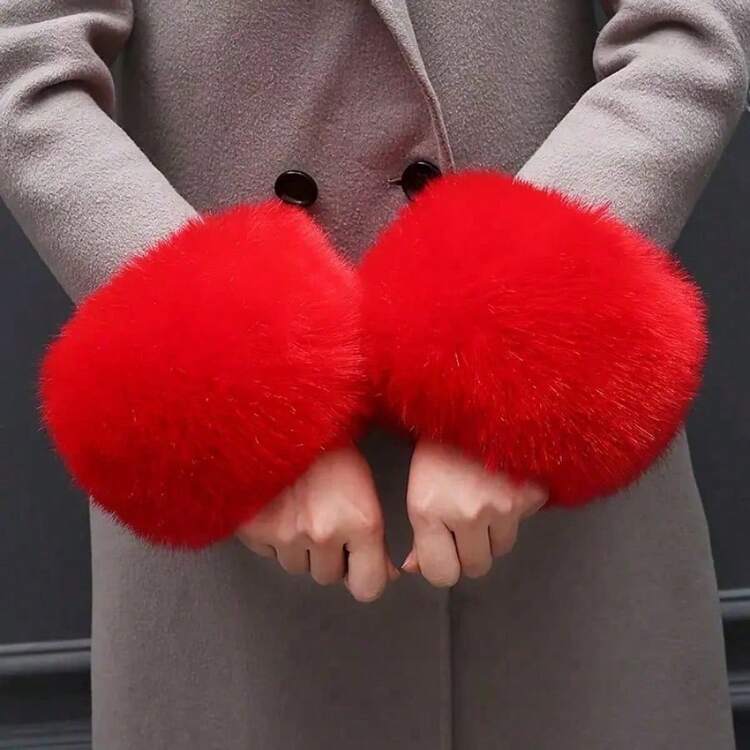 Găng tay giữ ấm cổ tay mềm mại cho nữ, thiết kế lông giả, phụ kiện hàng ngày cho mùa đông, quà tặng ngày lễ tình nhân, thích hợp cho Giáng sinh - Nhiều màu - Xem 8