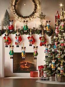 16 piezas - Decoraciones de renos de Navidad de colores en madera - Estilo clásico plano 2D, no 3D, hechas de madera, adecuadas para decoraciones de jardín y fiesta, decoraciones de Año Nuevo e invierno, suministros para fiestas en el hogar, decoraciones del hogar, decoraciones navideñas, decoraciones de habitaciones, decoraciones navideñas para árboles de Navidad, fiestas navideñas, adornos colgantes, árboles de Navidad, hogares, oficinas, aulas, caja de regalo multifuncional con adornos colgantes