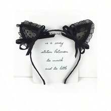 1pc Women's Headband With Cute Cat Ears, Black Lace Bow, Suitable For Birthday, Party, Festival, Performance ,Head Piece - màu đen - Xem 3