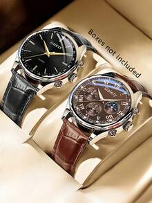 2pcs/Set Men's Watch Combo, Casual & Business Multi-Element Dial, Suitable For Daily Wear, Also Can Be Decorative Or Gift For Friends And Fathers - 彩色 - 查看 7