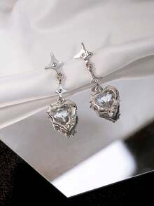 1 pereche cercei cu cristale din rășină metalică în formă de inimă, stil european și american, cercei la modă pentru femei și fete, cadou de călătorie, nuntă, petrecere, ziua de naștere, Crăciun 2025