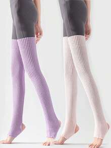 1/2/3 Pairs Women/Men Colorful Long Knee Warmers, Autumn/Winter Leg Warmers For Sports, Yoga, Pilates, Prevent Cold Legs, Cozy - Multicolor - View 19