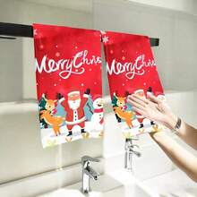 2PCS Christmas Kitchen Towels Merry Christmas Santa Reindeer Snowman Multifunctional Towels, Contemporary Style, Aesthetic Design, Highly Absorbent, Suitable For, Hotel, Travel, Picnic, Winter Decor Gift