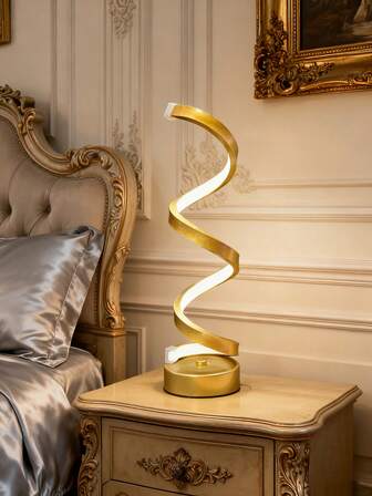 LED 螺旋床头灯，现代台灯，3 种色温，金色和黑色，高度可调，适用于卧室、书房、客厅、酒吧装饰氛围灯