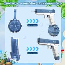 Pistola de Agua éctrica de Alta Capacidad (434 + 58 ML), Alcance de 2 - 3m, Juguete al Aire Libre para Adultos y Niños - Color Azul, Material ABS - ‎Azul - Ver 4