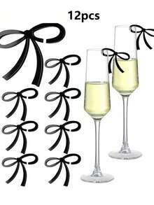 12 pezzi Etichette per bicchieri da festa con fiocco decorativo rosa e nero, etichette per bevande in acrilico con fiocco, adatte per decorazioni di festival, matrimoni, regali, compleanni e lauree