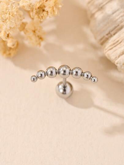 مستقيم من الفولاذ المقاوم للصدأ مع 3 خرز ملحوم، أنيق وعصري، أقراط للأذن/غضروف الأذن، صغير ومناسب للارتداء اليومي