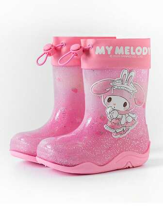  Botas de lluvia de cristal Kuromi y My Melody de Sanrio, lindas botas de lluvia impermeables y antideslizantes de media pantorrilla con diseños de dibujos animados