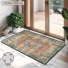 1Pc Bohemian Vintage Floral Distressed Area Rugs - Washable, Low Pile, Large Retro Orange Brown Indoor Floor Rugs For Living Room, Bedroom, Dining, Office, Garden - Durable & Stylish Home Decor, Rugs For Living Room, Low Pile Carpet - 樣式 1 - 查看 12