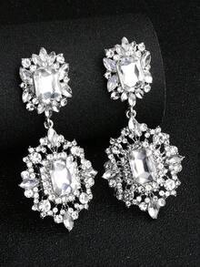 2pcs Women Zinc Alloy Rhinestone Luxurious Wedding Bridal Earrings, Fashion Personalized Wedding Bridesmaid Earrings Valentine's Day Accessories - 銀色 - 查看 8