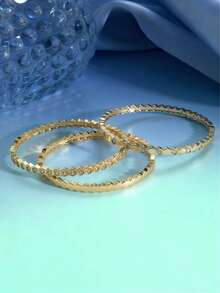 3pcs/Set Elegant Exquisite Fashion Cubic Zirconia Decor Stackable Stainless Steel Non-Fading Bracelet Suitable For Women Party Daily Wear Holiday Jewelry Gift - Gold (higher Quality) - View 5