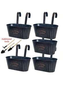 复古做旧印花椭圆铁艺吊花盆阳台金属花桶轨道花盆多肉绿植花盆黑色田园铁皮装饰花盆