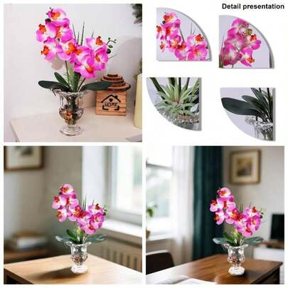 Bonsi artificial con florero de vidrio de orqudeas vvidas, arreglo de flores Phalaenopsis en maceta para decorar el hogar, oficina, centro de mesa florero de vidrio/orqudea color blanco