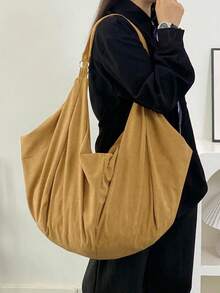 Große Kapazität einfarbiges Muster Schultertasche, weicher Cord Stoff, Damen Umhängetasche, lässige vielseitige Shopper Tasche, geeignet für Arbeit, Studium, Reisen