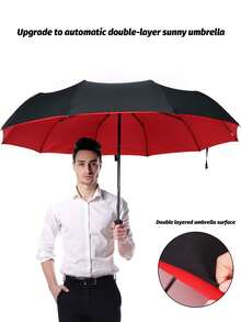 1pc Dual Layer Automatic Windproof Umbrella, 10-Rib One-Key Open & Close, Reinforced Anti-Wind Rain Umbrella, Multi-Function Travel Umbrella, Back To School Supplies Back To School