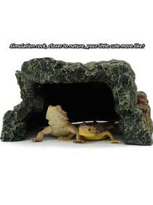 Reptile Rock Hideout, Feeding Dish Food Bowl, Bearded Dragon Tank Gecko Snake Shelter Habitat, For Terrarium - Aquarium - Feeding Box Decoration, Suitable For: Lizards, Turtles, Reptiles, Amphibians, Fish