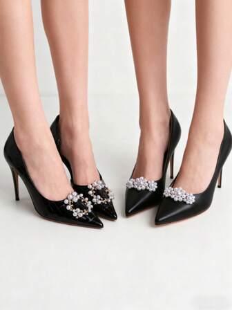 4pcs Beige Faux Pearl & Rhinestone Metal Decor, Fashion Elegant Classic Cute DIY High Heel Shoes Accessories, Suitable For Stylish Sexy Ladies Date Shoes, Sneakers, Brooches, Bag Clips, Home Decor, Multi-Purpose Decorations